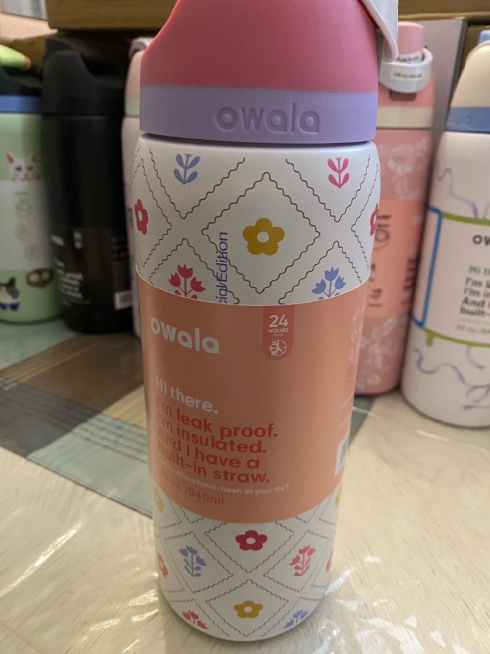 Owala Floral Insulated Water Bottle - Pink
